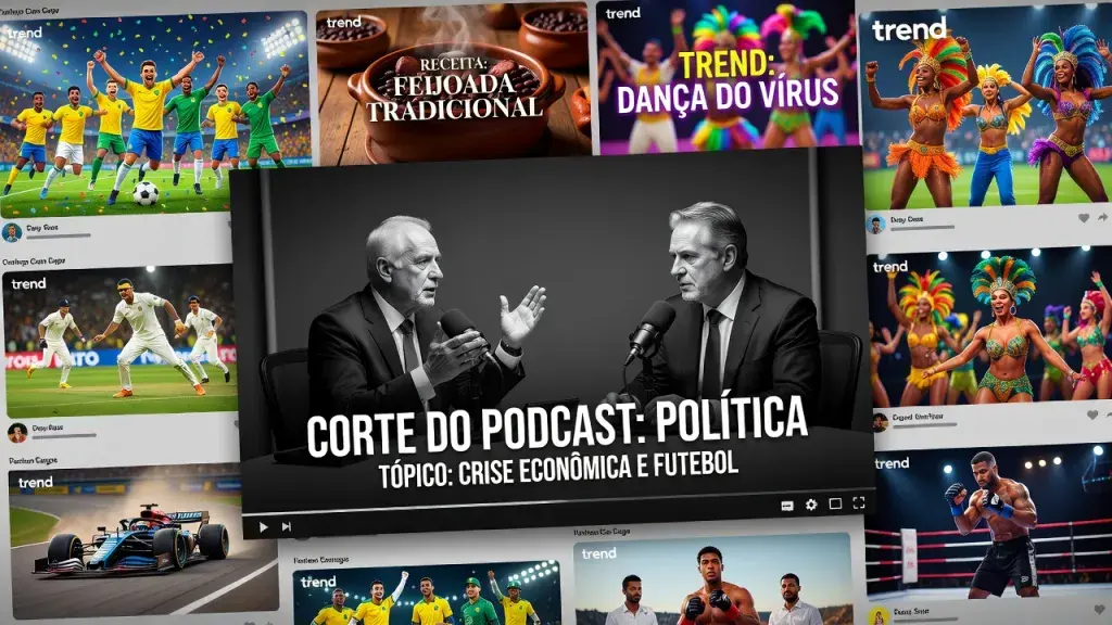 Entre um vídeo de humor, uma receita e uma trend, um corte de podcast sobre política aparece na rela.
