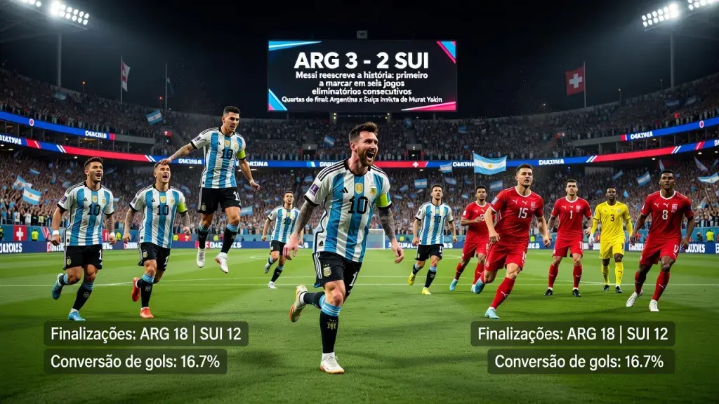 Argentina enfrenta a Suíça nas quartas com Messi reescrevendo a história